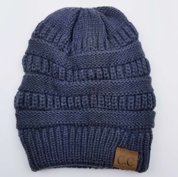 CC Hat Beanie Knit Warm Breathable Stretchy Bun - Picture 3 of 6